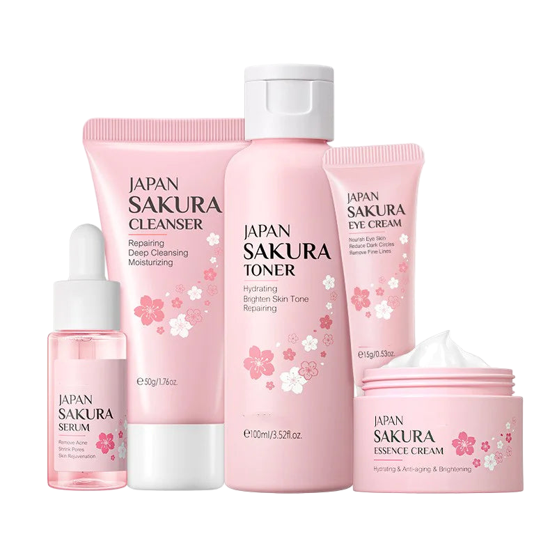 Japan Sakura 5-in-1 Skincare Set | Cleanser, Toner, Serum, Eye Cream & Essence Cream
