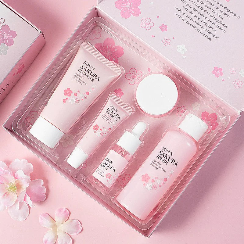 Japan Sakura 5-in-1 Skincare Set | Cleanser, Toner, Serum, Eye Cream & Essence Cream