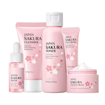 Japan Sakura 5-in-1 Skincare Set | Cleanser, Toner, Serum, Eye Cream & Essence Cream