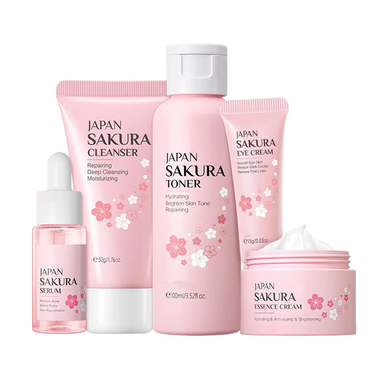 Japan Sakura 5-in-1 Skincare Set | Cleanser, Toner, Serum, Eye Cream & Essence Cream