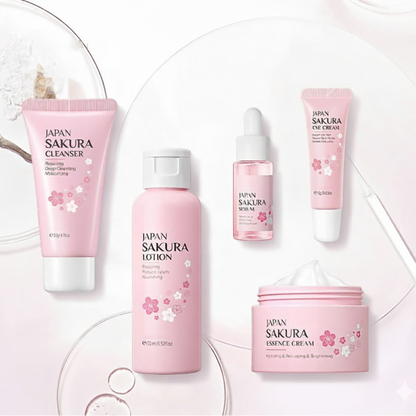 Japan Sakura 5-in-1 Skincare Set | Cleanser, Toner, Serum, Eye Cream & Essence Cream